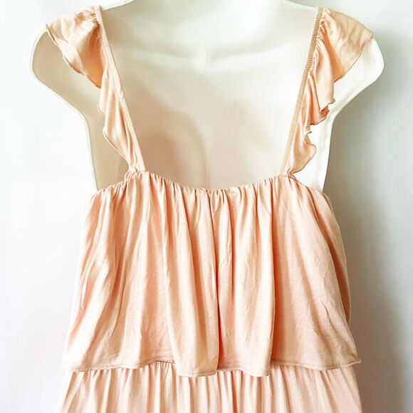 H&M MAMA Long Jersey Maternity Dress (L) in Apricot Ruffle Shoulder Flounce Maxi - Picture 7 of 14